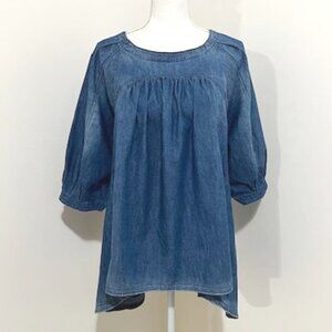 Free People Memories of You Chambray Tunic Top Indigo Boho Size XS